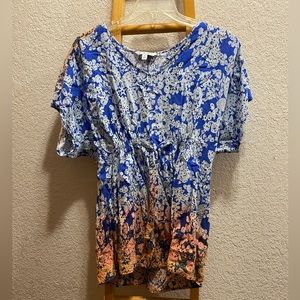Cabi Tunic in blue and Orange